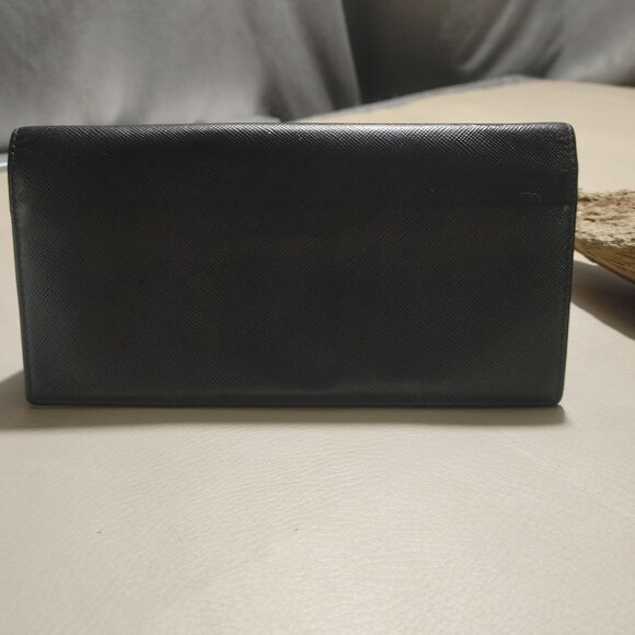 Prada Wallet Milano Black Leather Vinyl Long Metal Zipper Card Slots Pockets - Picture 10 of 15